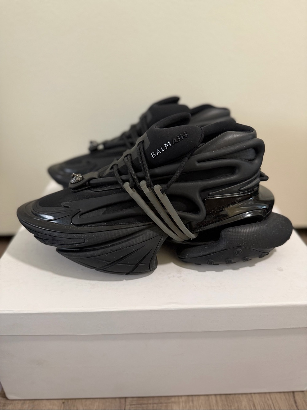 Balmain Matte Black Futuristic Runner Sneakers